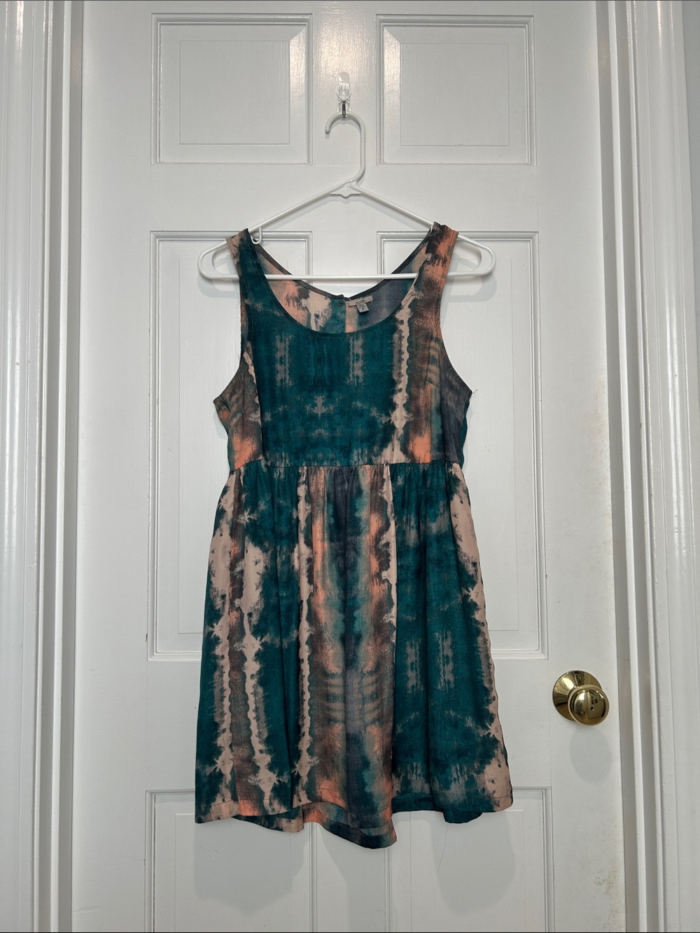 Women’s Tie-Dye Sleeveless Dress in Teal and Peach